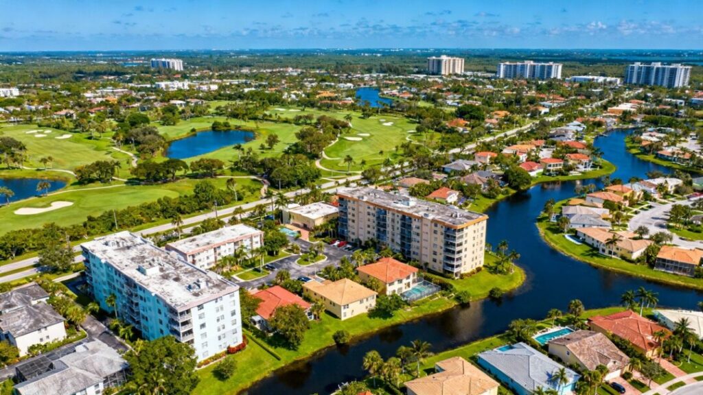 Palm Beach County housing landscape with diverse homes and green spaces.