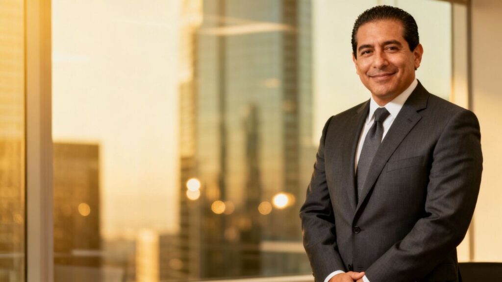 [Eddie Blanco] in a suit, professional real estate portrait.