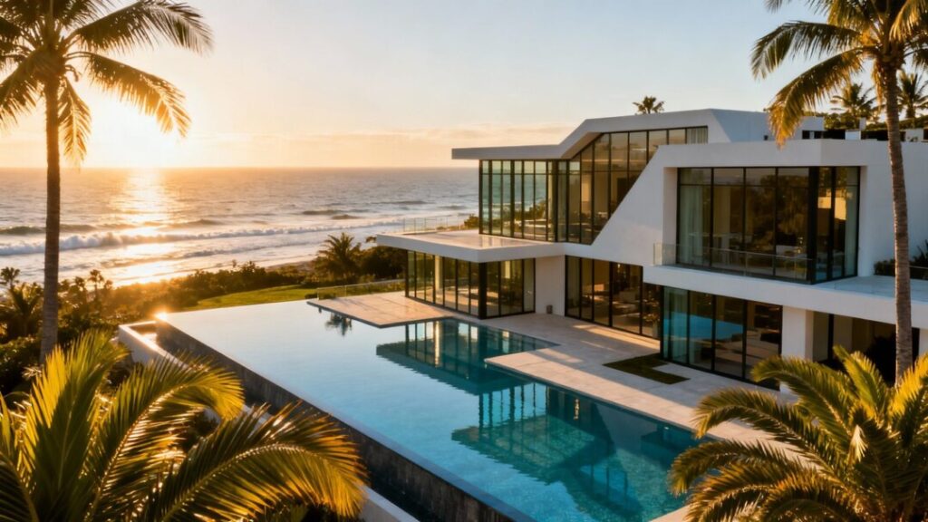 Luxury mansion with infinity pool on South Florida coast.