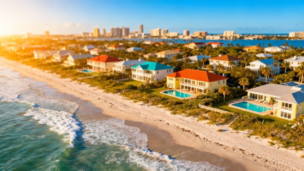 Florida homes with ocean view and cityscape.