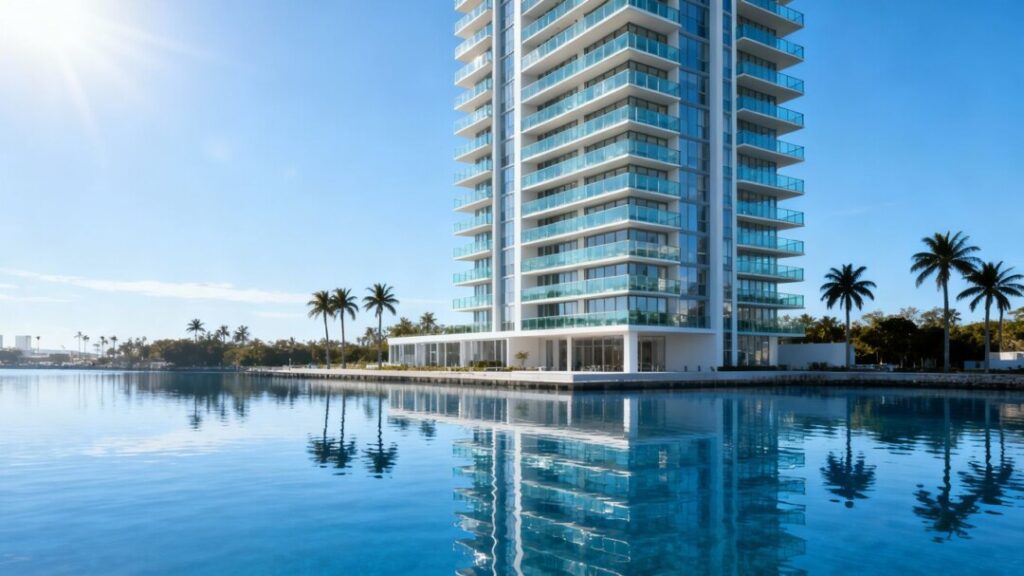 Luxury condos overlooking West Palm Beach waterfront.