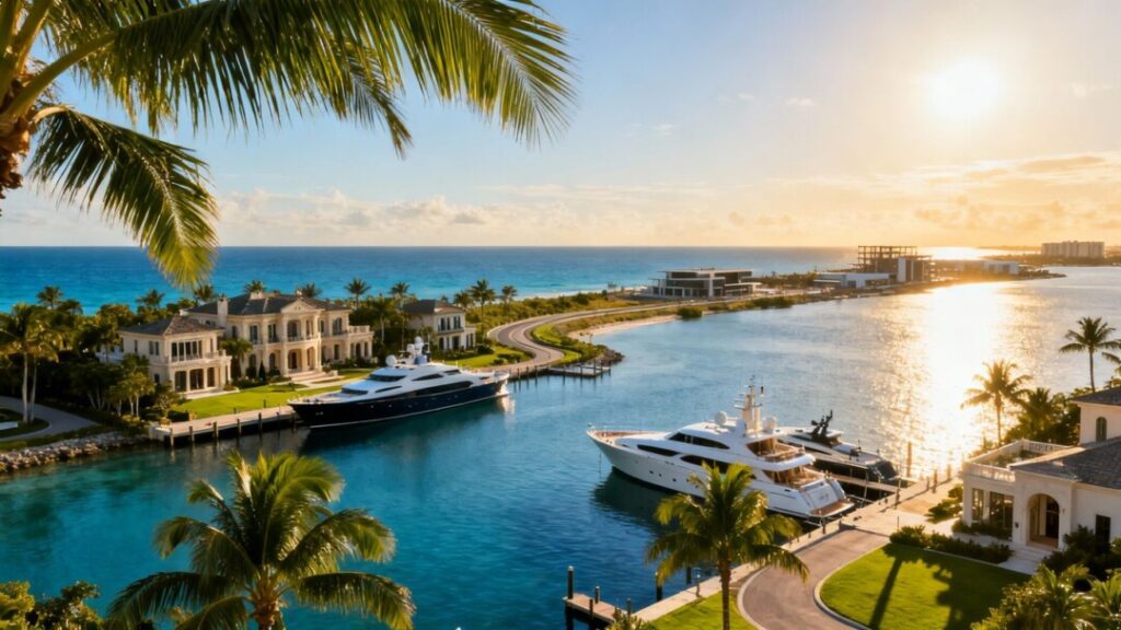 Larry Ellison's Florida real estate development with mansions and ocean.