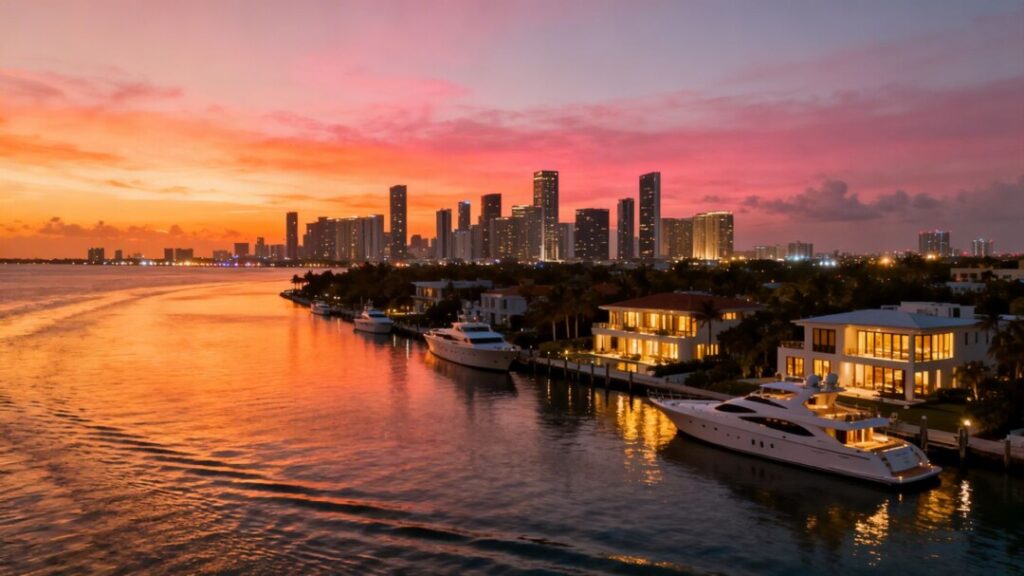 Miami skyline with luxury waterfront properties