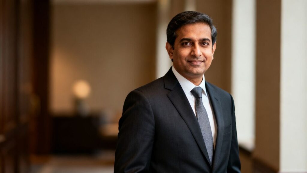 [Anish Dave] in a suit, looking forward.