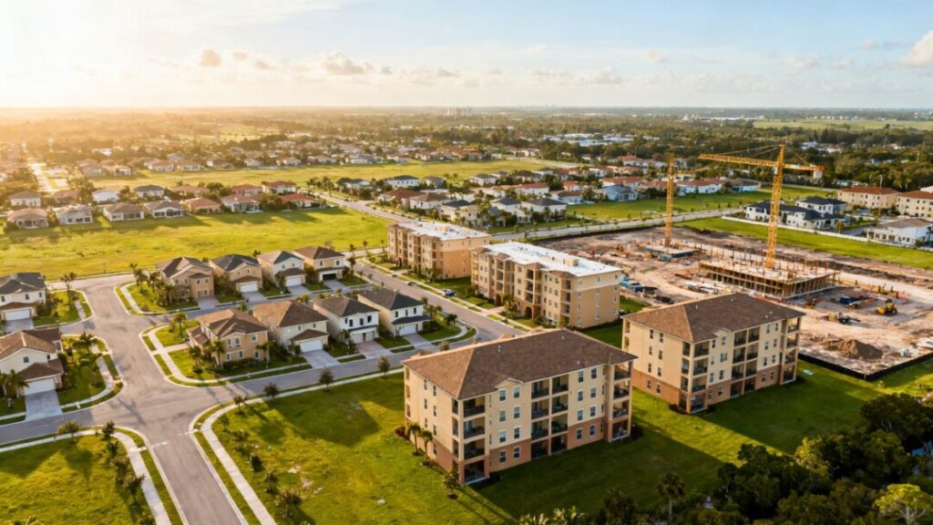 Broward County homes and buildings under a sunny sky.