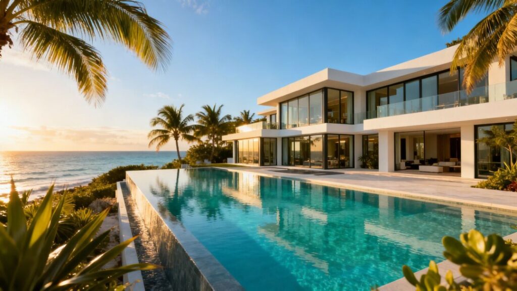 Luxury Florida mansion with pool and ocean view.