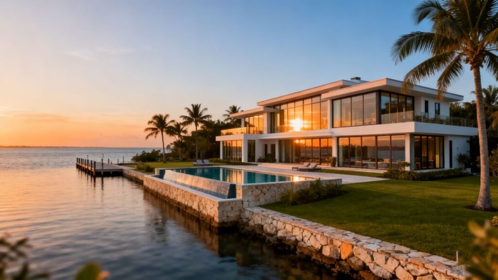 Larry Ellison's Florida mansion with waterfront view.