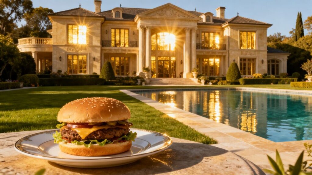 Opulent mansion next to a fast food burger.