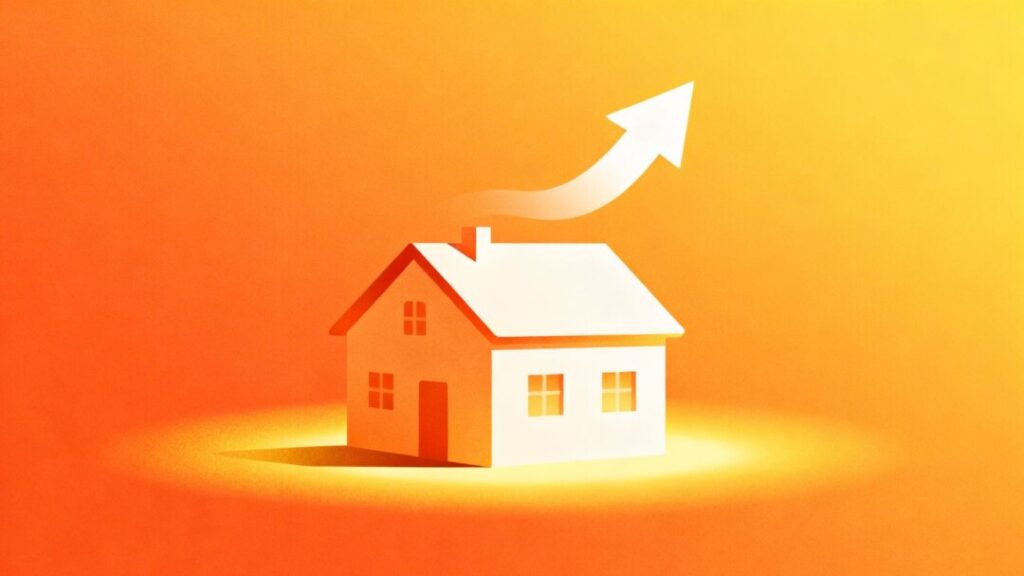 House with rising arrow symbolizing affordability improvement.