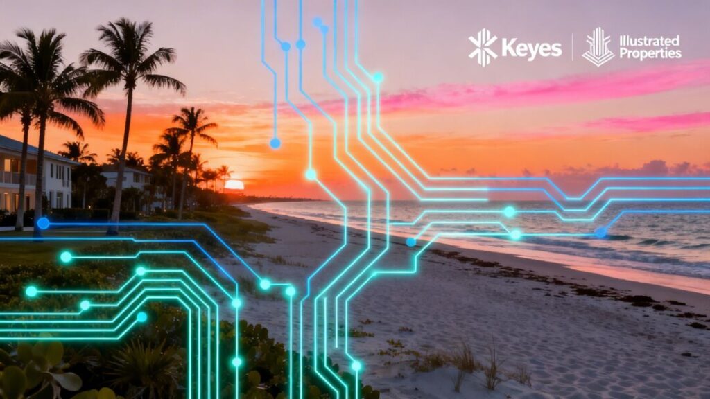 Florida real estate platform with AI and coastal imagery.