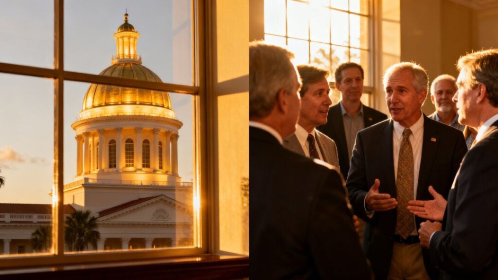 Florida leaders debate property tax elimination plan.