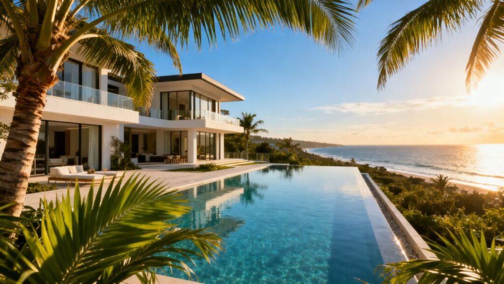Luxury Florida mansion with pool and ocean view.