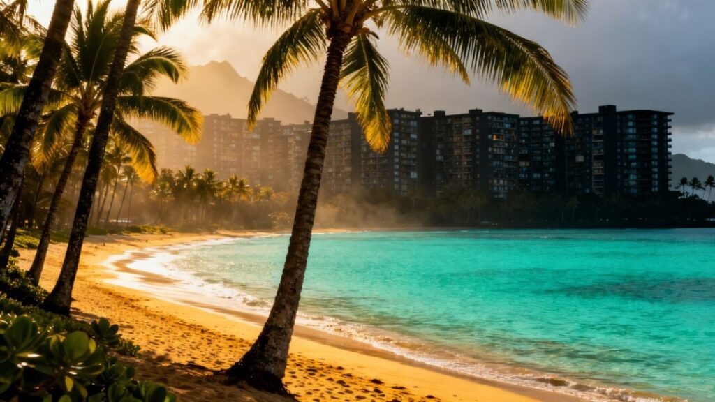 Maui beach and crowded housing development