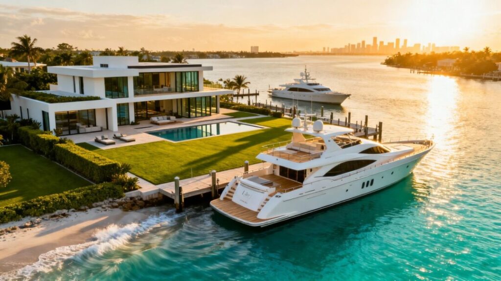 Fisher Island luxury mansions and yachts