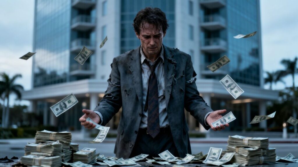 Florida real estate broker accused of embezzlement with scattered money.