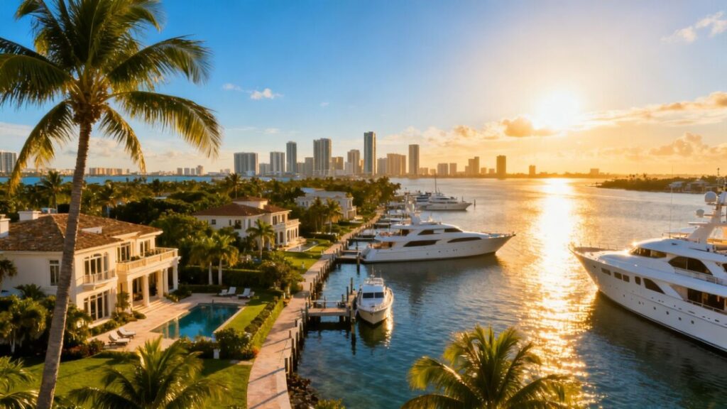 South Florida mansions and yachts, symbol of immense wealth.