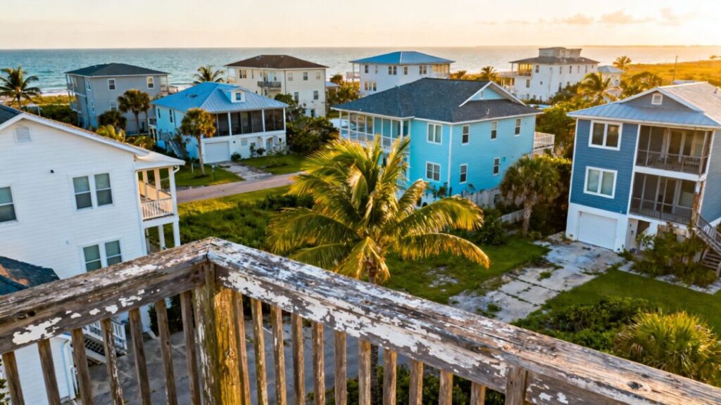 Florida homes on a sunny coast, some new, some old.