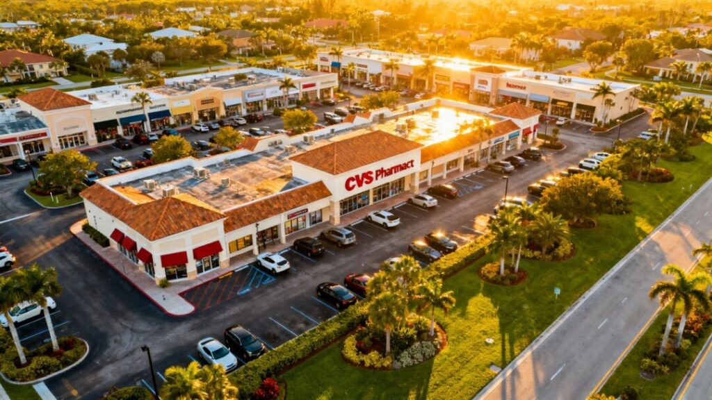 Marco Island commercial plaza with CVS pharmacy.