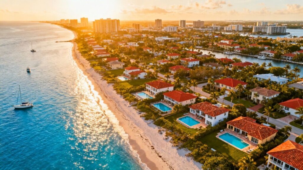Florida homes with ocean view and cityscape.