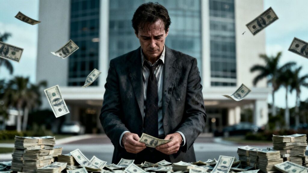 Florida real estate broker accused of embezzlement with scattered money.