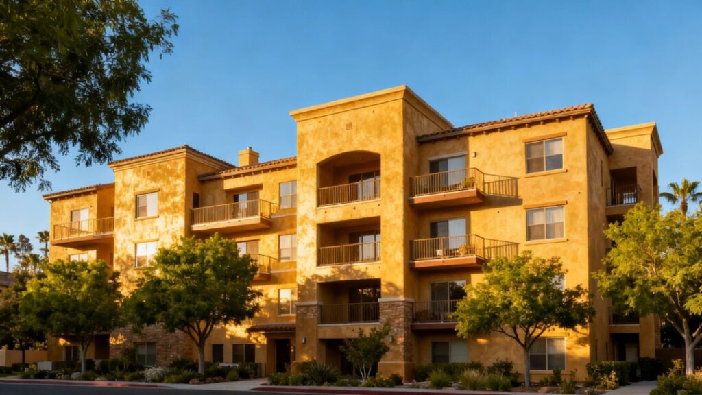 Modern apartment building in West Adams, Los Angeles.