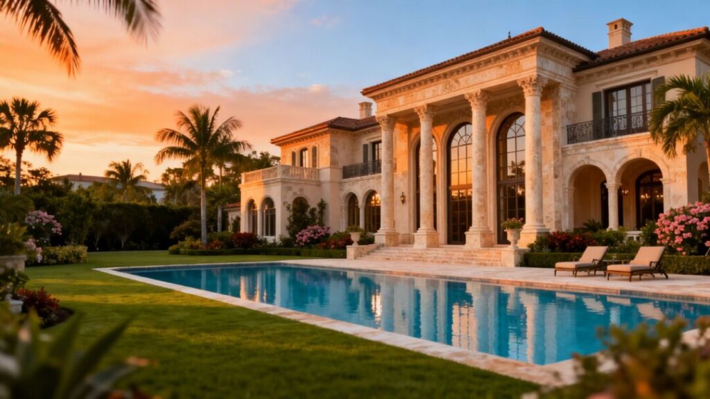 Opulent Florida estate, hinting at [Larry Ellison]'s real estate investment.