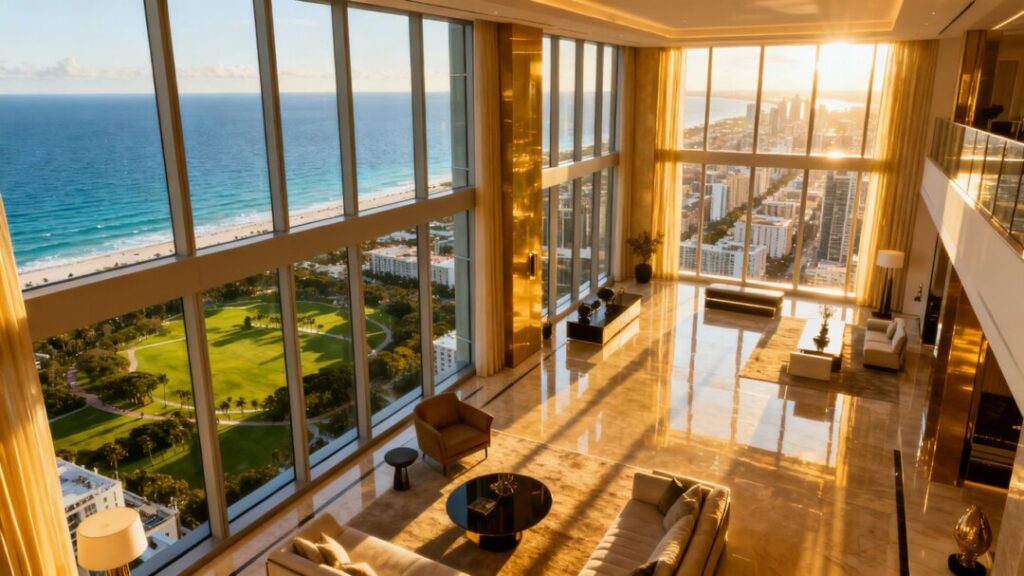 High-floor condo view of Fort Lauderdale ocean and city.