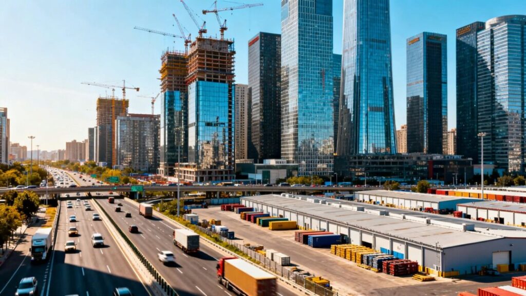 South Florida cityscape with construction and logistics hubs.