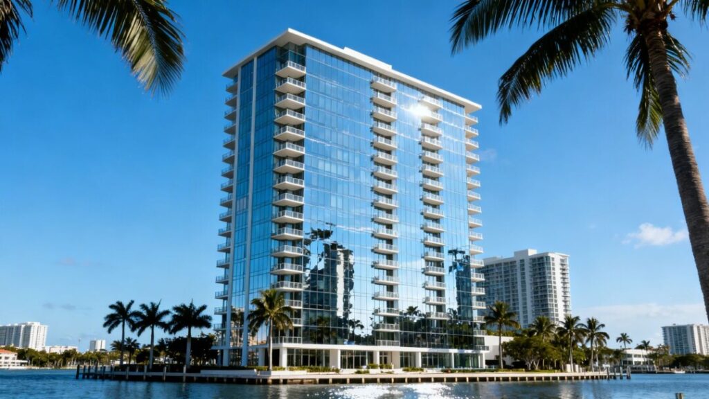 Luxury condominium tower in Fort Lauderdale with waterfront views.