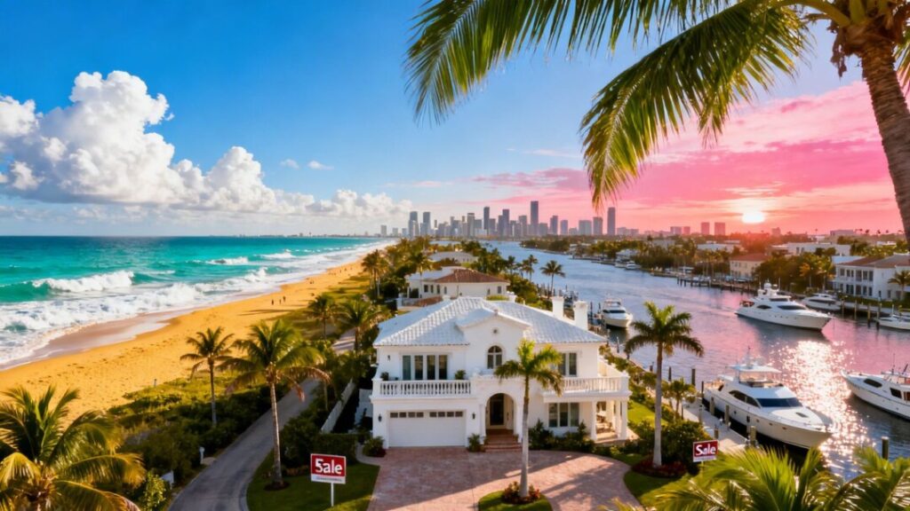 South Florida homes and beaches under a sunny sky.