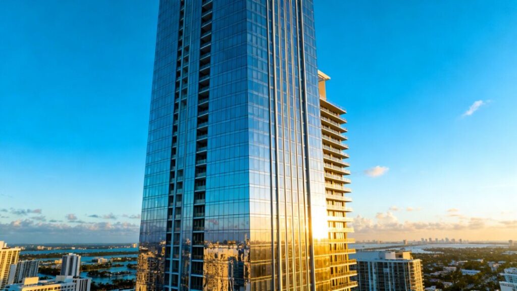 Miami skyline with new 90-story Delano condo tower