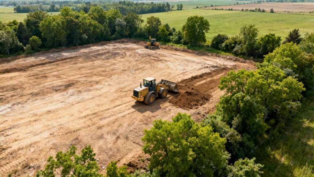 Cleared land for new industrial center construction.