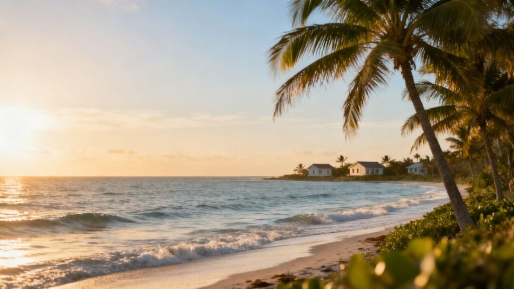 South Florida coast with houses and palm trees.