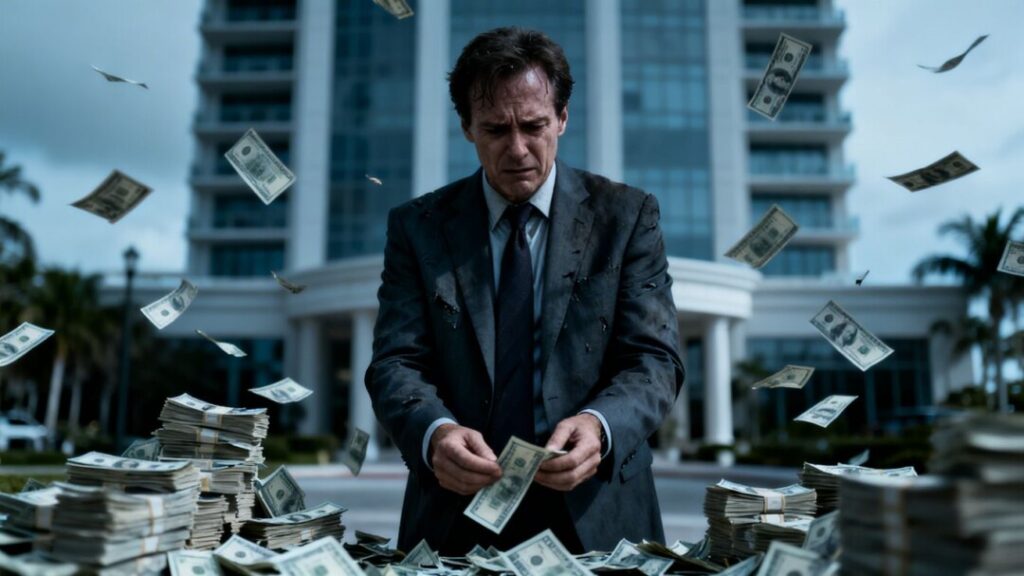 Florida real estate broker accused of embezzlement with scattered money.