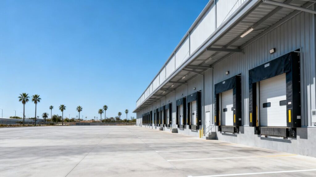 Broward County industrial warehouse with loading docks and parking lot.