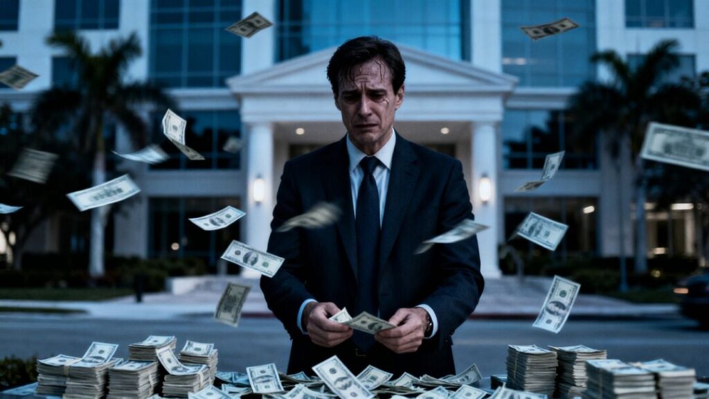 Florida real estate broker accused of embezzlement with scattered money.