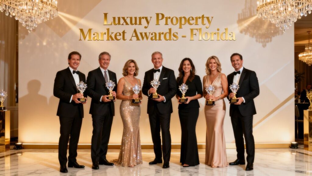 Real estate professionals celebrating awards in Florida.