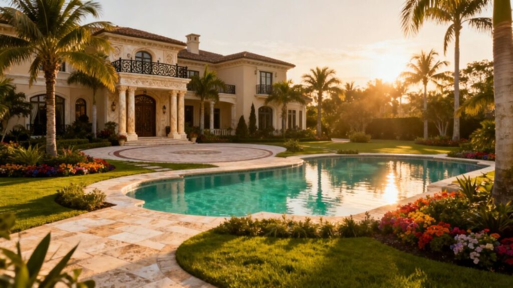 DJ Khaled's former Florida mansion with pool and landscaping.