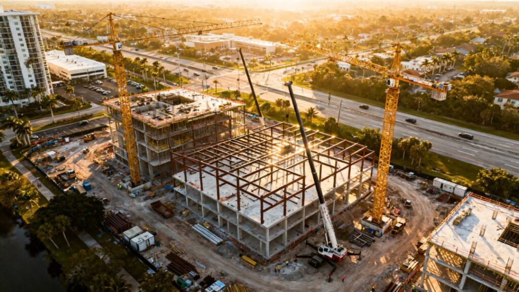 Broward County construction and new developments aerial view.