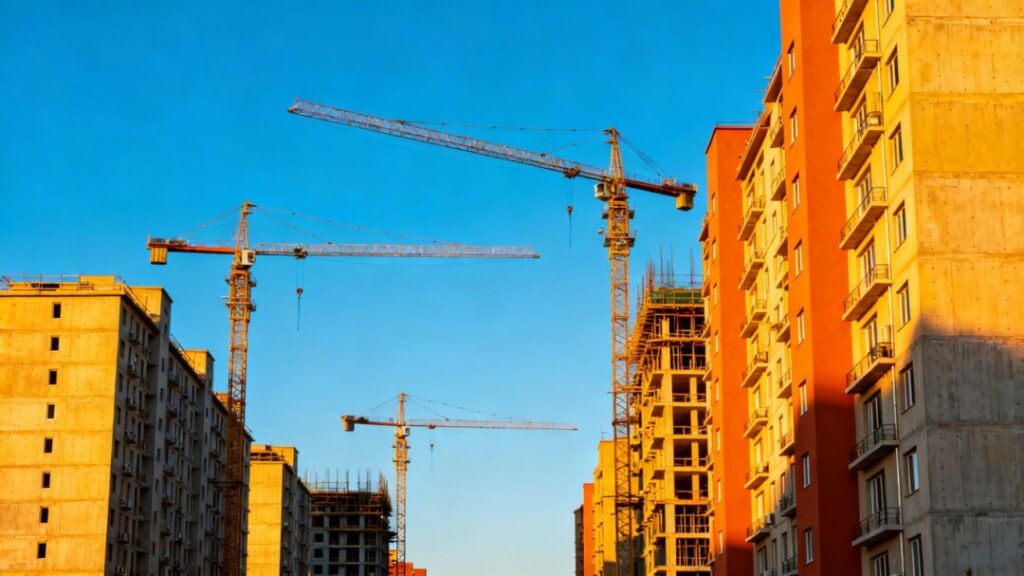 Miami skyline with new affordable housing construction.