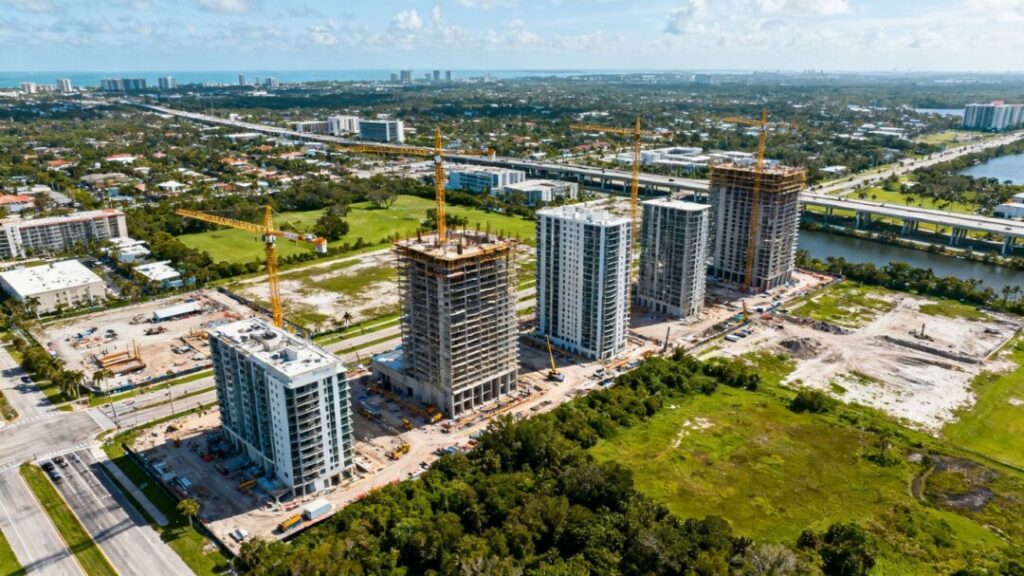 Broward County construction and new developments aerial view.