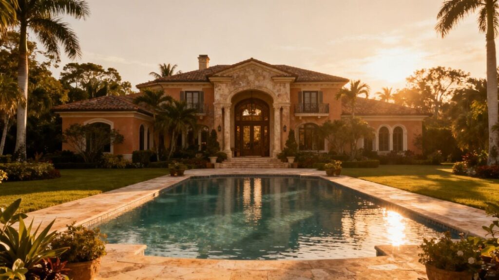 DJ Khaled's former Florida mansion with pool and landscaping.