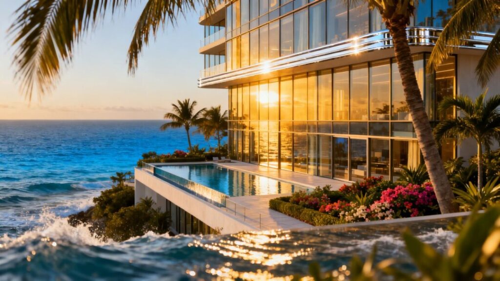 Luxury hotel tower by the ocean in West Palm Beach.