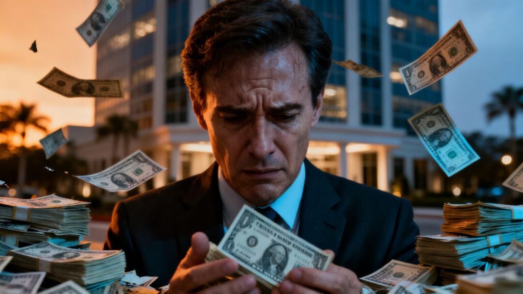 Florida real estate broker accused of embezzlement with scattered money.