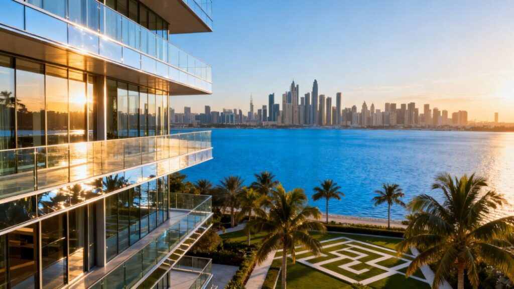 Luxury condo tower in West Palm Beach with city and water views.