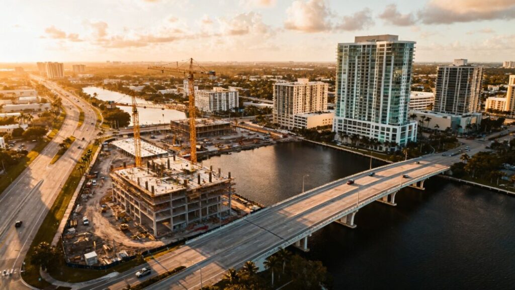 Broward County skyline with new construction and infrastructure.