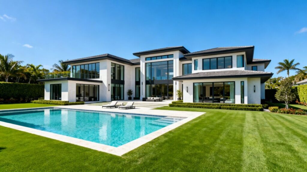 Luxurious mansion with pool and manicured lawns, former home of Antonio Brown.