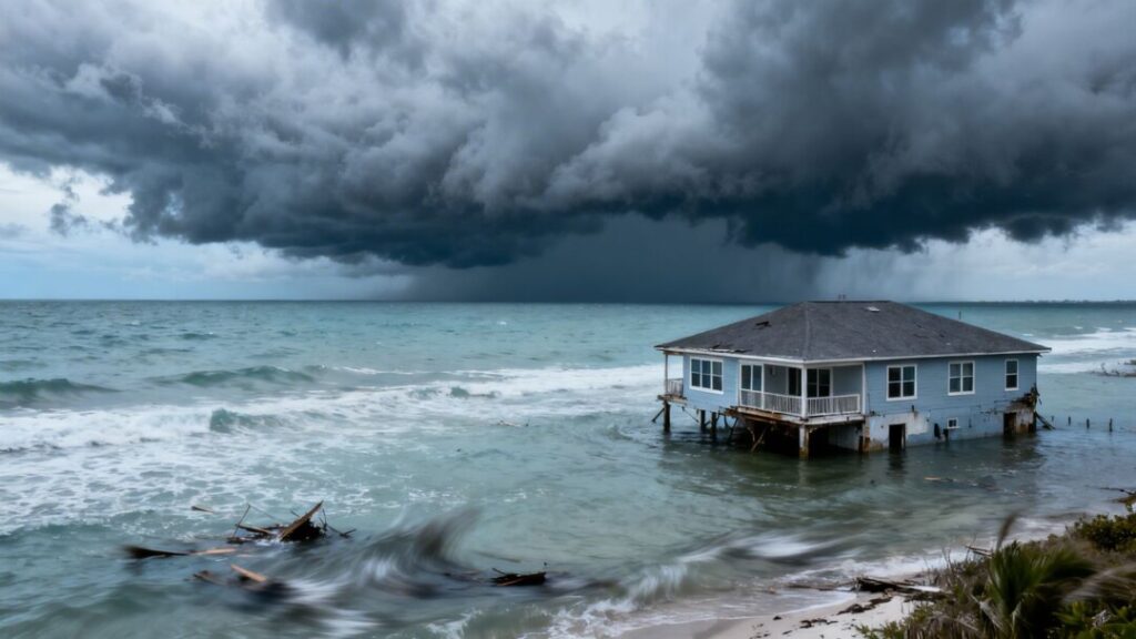 Florida coast with house facing downturn