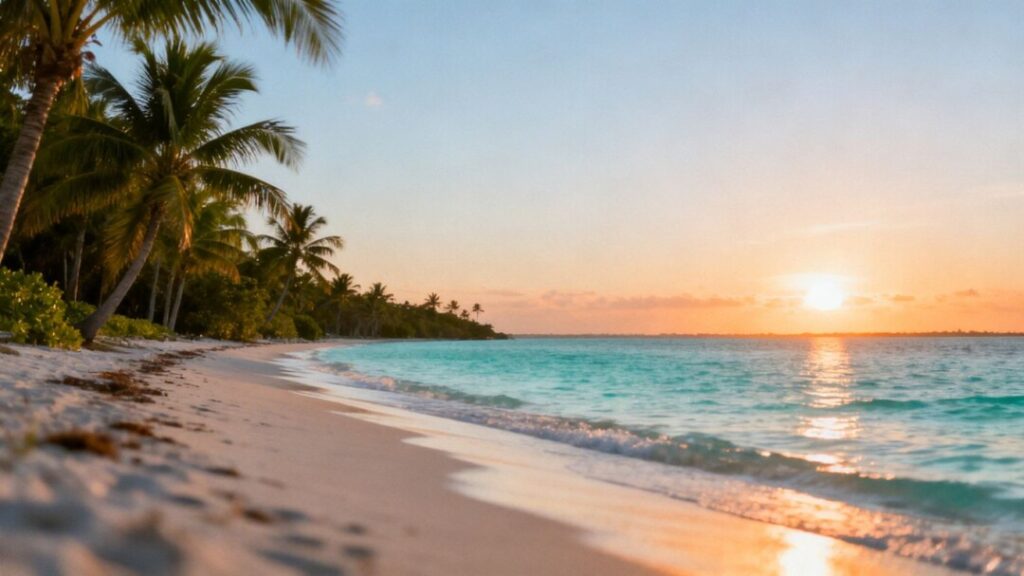 Southwest Florida coastal scene with palm trees and water.