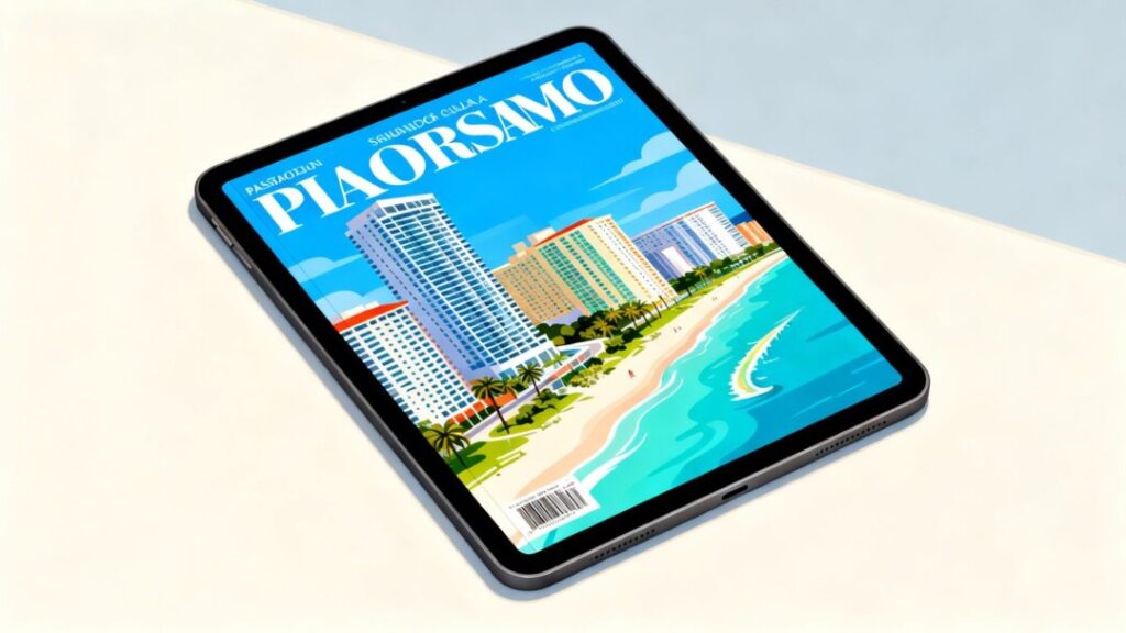 Spanish real estate magazine cover on a digital tablet.